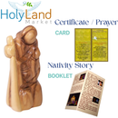 Estatua de la Sagrada Familia tallada a mano en madera de olivo – Escena de nacimiento de la Sagrada Familia de Belén – Decoración navideña de 4” para el hogar o la iglesia con folleto de la historia del nacimiento, certificado y tarjeta de oración