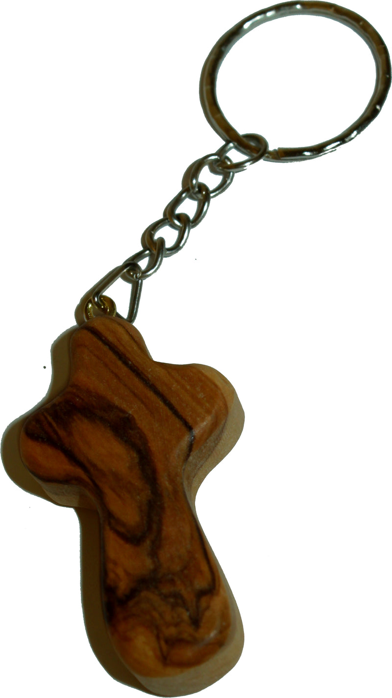Olive Wood Comfort Holding Cross Key Chain - Cross is about 2.8 inches long