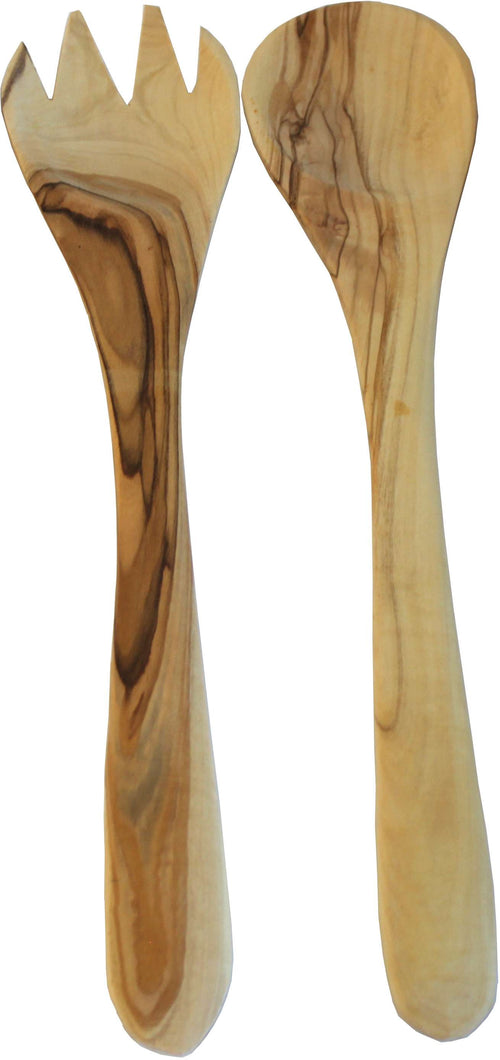 Conjunto de utensilios de madera de olivo Grado A - Cuchara y tenedor grandes (30 cm o 12 pulgadas) - Marca registrada Asfour Outlet