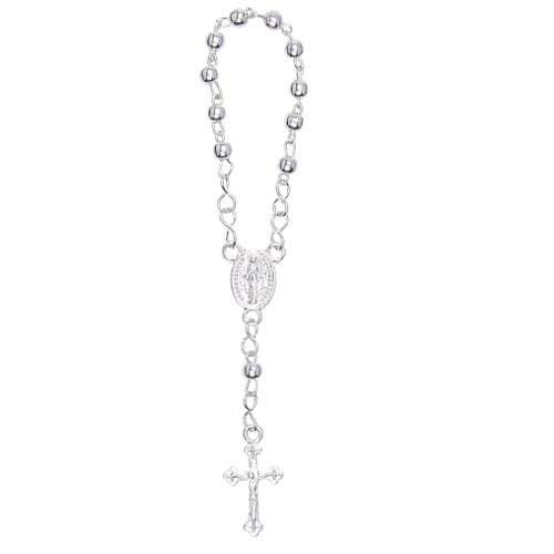 Silver finger decade Rosary with miraculous medal ( 3mm beads and 3 inches long )