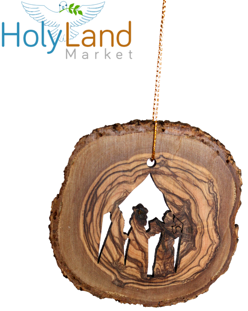 Holy Land Market Complete 7-Piece Olive Wood Bark Ornament Set - Inspirational Natural Wooden Christmas Decorations, Hand Carved in Bethlehem - Unique Christmas Ornaments & Decor Nativity Story Set