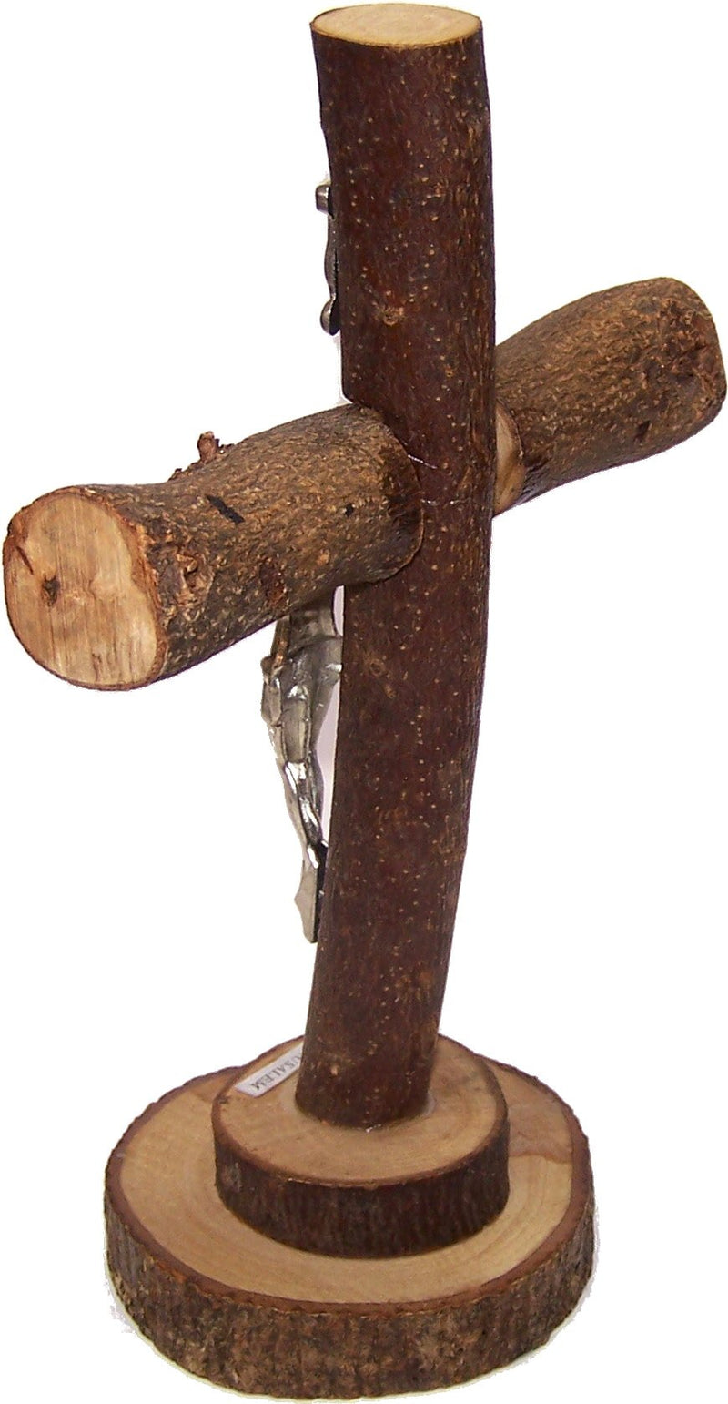 Holy Land Market Table natural Olive wood Cross/Crucifix with with bark left as is