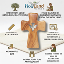 Wooden Pocket Cross - Bethlehem Olive Wood - 3-in-1 Design: Standing, Hanging, or Holding - Hand-Carved Silhouette - Includes Velvet Pouch, Prayer Card, & Certificate ( 4.2 Inches )