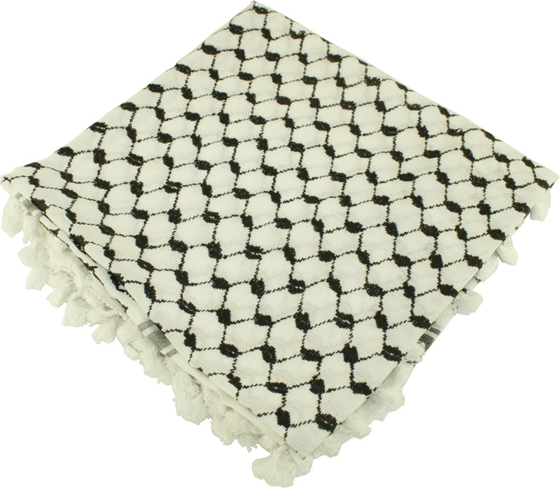 Hirbawi Premium Arabic Scarf 100% Cotton Shemagh Keffiyeh 47"x47" Arab Scarf (Black White)