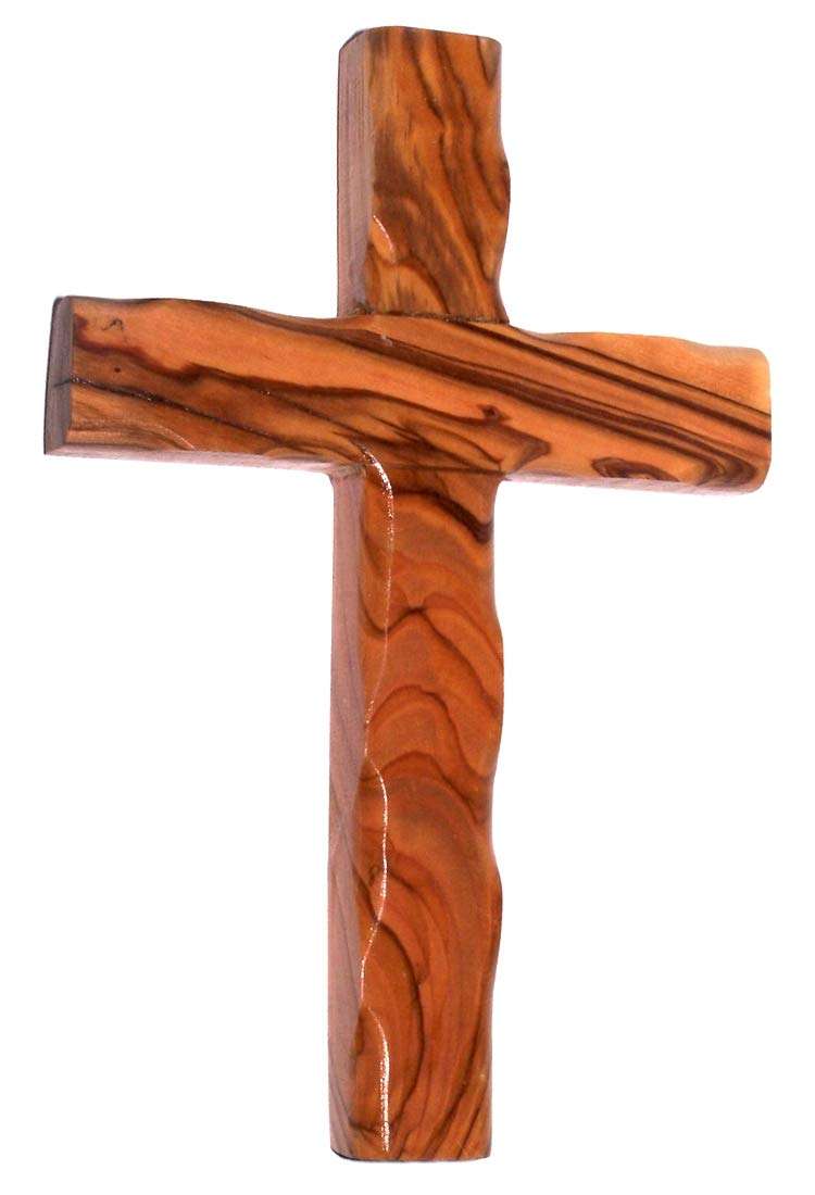 Reddish olive wood cross with rounded carved edges
