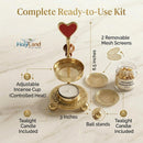 Brass Incense Burner kit - Candle and Incense and Two Mesh Screens, Adjustable Charcoal and Tea Light Bakhoor Burner for Resin, Myrrh, Copal and Bakhoor at Home, Church, Temple or Meditation Space