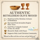Holy Land Market 2 x 3in Olive Wood Communion Cups & 4" Bread Plate Set – Hand-Carved in Bethlehem – Includes 2 Kiddush Goblets with Matching Tray for Church Worship, Pastors & Ministries