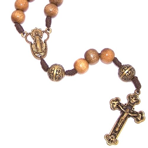 A Wooden Rosary with a Bronze tone center and a special Crucifix (10mm beads ...