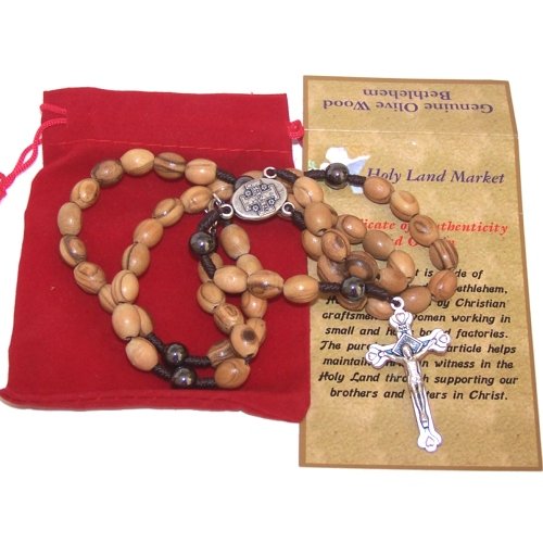 Rosary with Jerusalem Cross center and Hematite beads necklace - comes in velvet bag