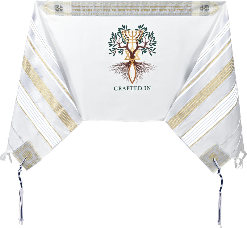 Holy Land Market Grafted IN - Messianic Christian Prayer Shawl/Tallit Prayer Shawl - Creation and Restoration Talit