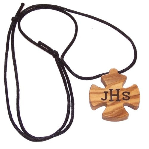 Jesus Christ Order olive wood extra-Smoothed necklace ( 1.6 inches or 4 cm) - Necklace length is adjustable