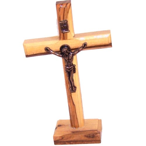 Olive Wood Table or Standing Latin Crucifix from Bethlehem (13.5 cm or 5.3 inches high)