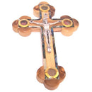 Thick Grade A Olive Wood 14 Stations Crucifix with Holy Land Samples and Mother of Pearls Decoration (18 cm or 7 inches)