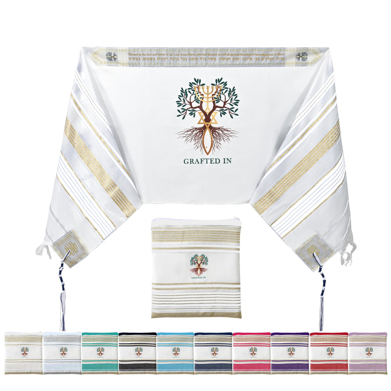 Holy Land Market Grafted IN - Messianic Christian Prayer Shawl/Tallit Prayer Shawl - Creation and Restoration Talit (Black)