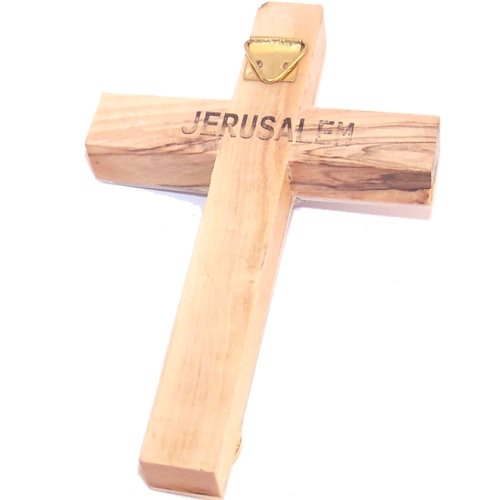 Small grade A Olive wood Latin Style Crucifix with Mother of Pearls Layer on top ( 12 cm or 4.8 inches )