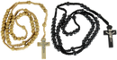 Pair of Black and Beige Wooden Rosaries with Two Velvet Bags - Colored Wooden Beads Rosary Necklaces with Jesus Imprint Cross