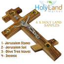 Holy Land Market Olive Wood Patriarchal Three bar Russian Crucifix with Holy Land Samples