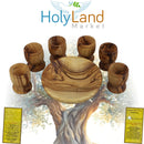 Holy Land Market 6 Olive Wood Communion Cups & Plate Set KIddush - Communion Set Hand-Carved in Bethlehem – for Church Worship, Pastors & Ministries