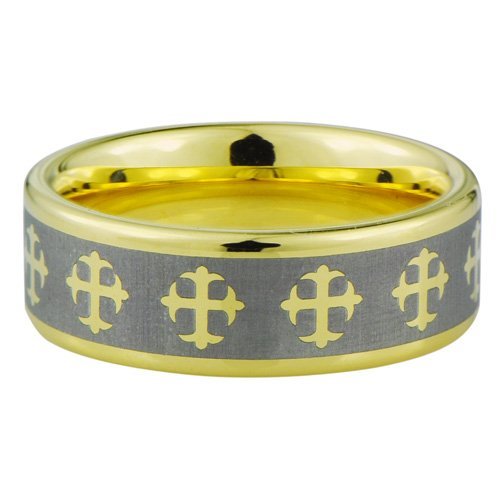 Crosses style II band ring- Highly Polished 18K Gold Ion or IP plated