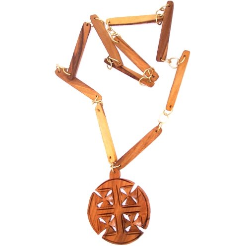 Extra Large Jerusalem Cross carved necklace by hand - ( 2.75 inches pendant and 70cm necklace ) with Certificate