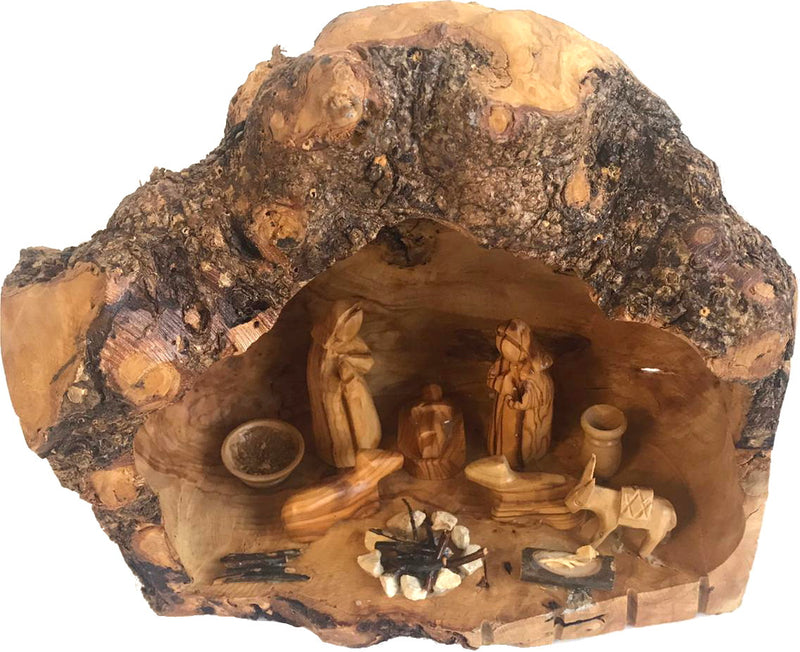 Holy Land Market Unique Olive Wood Nativity Set with Carved in by Hand Rustic Stable - no Two Alike
