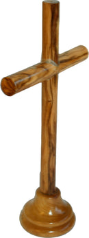 Holy Land Market Olive Wood Smooth Round Sticks Bethlehem Cross - Modern Style ( 7.5 Inches )