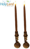 Par de candelabros de madera de olivo del Mercado de Tierra Santa - Hechos a mano, candelabros de 9 pulgadas, diseño inspirador de torsión hueca, diámetro de copa de 0.75 pulgadas, elaborado por artesanos cristianos en Belén