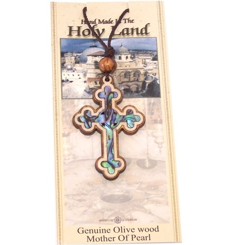 Celtic Olive wood Crucifix with Mother of Pearls (60cm / 23.5 inches, Cross is 5cm or 2 inches)