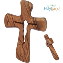 Large Olive Wood Hand or Palm Cross Carved by Christians from Bethlehem , the Birth place of our Lord Jesus, Crucifix with Corpus Carved Through 4.7 Inches, thick and carved from both sides ergonomic grip in your hand.