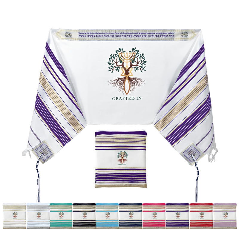 Holy Land Market Grafted IN - Messianic Christian Prayer Shawl/Tallit Prayer Shawl - Creation and Restoration Talit (Black)