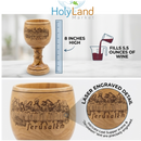 Copa del Mercado de Tierra Santa - Cáliz Tallado con la Última Cena - Madera de Olivo Oscuro (8 Pulgadas de Grande) - Profundo (Capacidad de 5.5 Onzas)