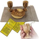 Holy Land Market 2 x 3in Olive Wood Communion Cups & 4" Bread Plate Set – Hand-Carved in Bethlehem – Includes 2 Kiddush Goblets with Matching Tray for Church Worship, Pastors & Ministries