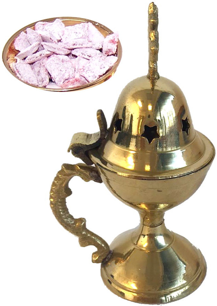Holy Land Market Heavy Brass Incense Burner (4.8 Inches) - Small with Incense Set or kit