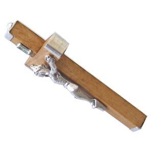 56x32 mm olive wood / Aluminum crucifix - Large (2.2x1.25")