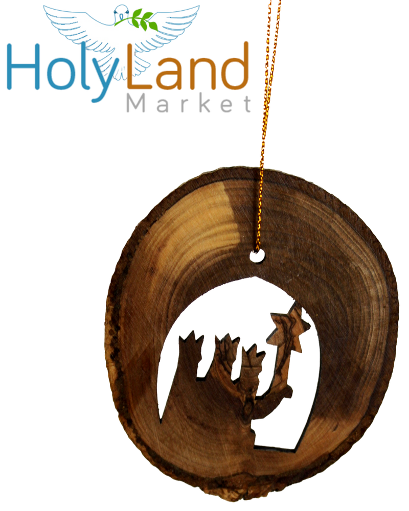 Holy Land Market Complete 7-Piece Olive Wood Bark Ornament Set - Inspirational Natural Wooden Christmas Decorations, Hand Carved in Bethlehem - Unique Christmas Ornaments & Decor Nativity Story Set