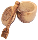 Salero de madera de olivo con juego de cuchara larga de madera de olivo (salero de 3 pulgadas y cuchara de 5 pulgadas) - Marca Asfour Outlet