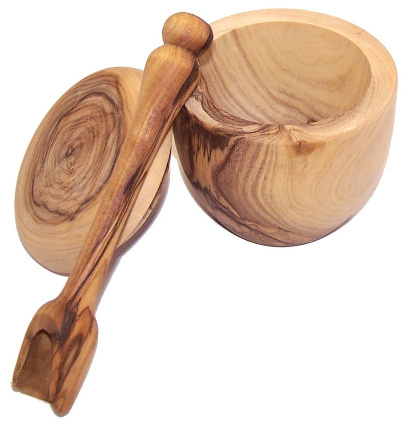 Olive wood Salt Cellar with Olive wood long Salt Spoon set (3 Inch Cellar and 5 Inches spoon) - Asfour Outlet Trademark