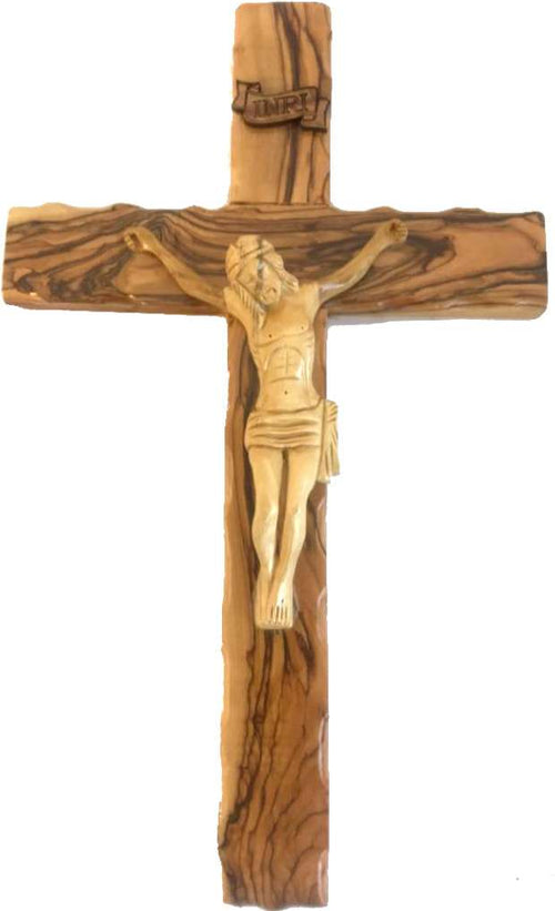 Large Olive Wood Cross with Crucifix - All from Olive Wood from Bethlehem (14 inches or 35 cm)