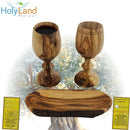 Holy Land Market Two Large Olive Wood Communion Cups & Plate Set Kiddush - Communion Set Hand-Carved in Bethlehem – for Church Worship, Pastors & Ministries