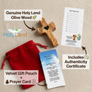 Holy Land Market Olive Wood Pocket Fidget Worry Thumb Crosses – Hand-Carved Prayer Crosses with Certificates & Velvet Pouches for Anxiety and Stress Relief