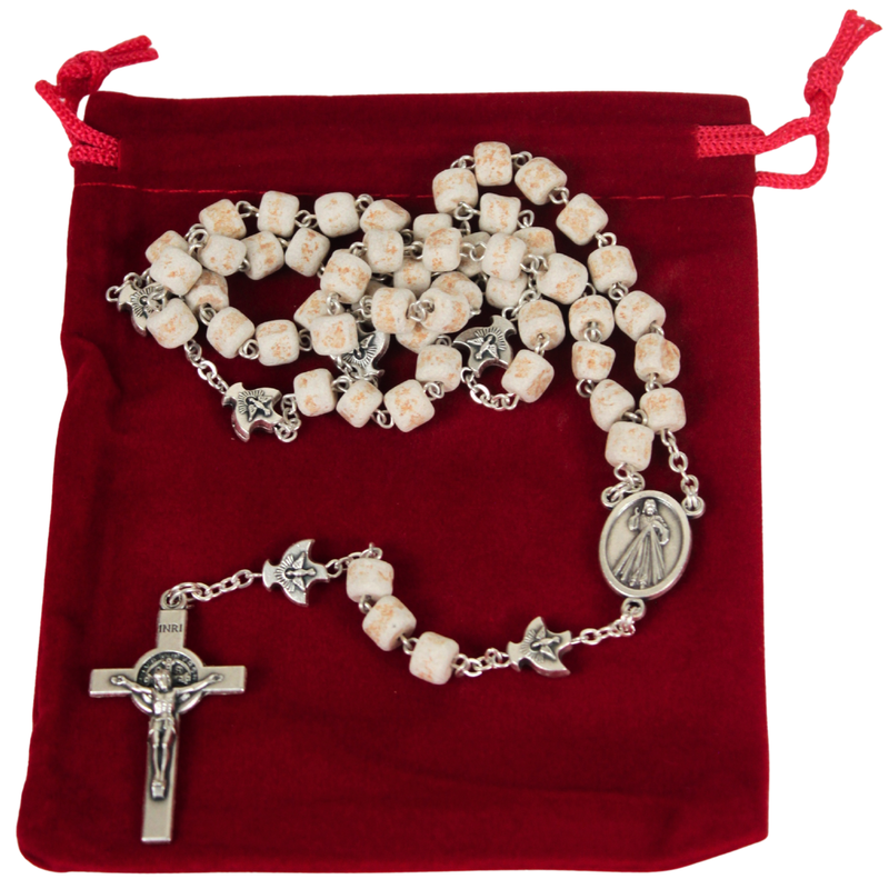 MEDJUGORJE - Rosary Made from Apparation Hill Stones directly from MEDUGORJE. (20 inches Long) - Silver Cross