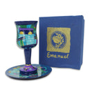 Judaica Yair Emanuel Wooden Kiddush Cup Set with Jerusalem Depictions in Blue