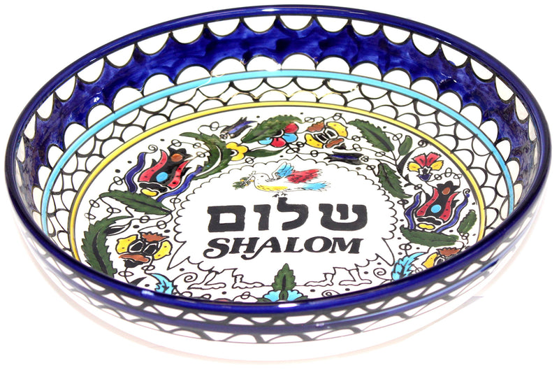 Shalom/Peace with pigeon Armenian ceramic Bowl - Large II (11 inches or 28cm in diameter) - Asfour Outlet Trademark