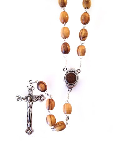 Olive wood Rosary with Holy Land earth - Soil - With Certificate of Authenticity