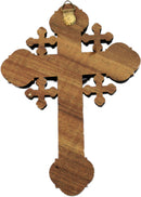 Layered Olive Wood Cross Carved by Laser with Holy Land Samples - Hanging (12 cm or 5 inches) Small/Certificate