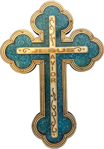 Jesus Savior Cross Filled with firy Reddish Carnelian semi Precious Stones from The Holy Land