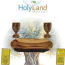 Holy Land Market 2 Medium Olive Wood Communion Cups & Plate Set Kiddush - Communion Set Hand-Carved in Bethlehem – for Church Worship, Pastors & Ministries