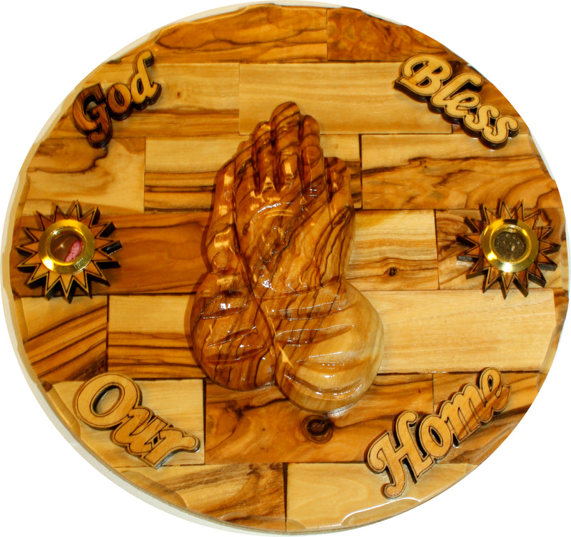 Holy Land Market - God Bless Our Home with Praying Hands Olive Wood Plaque (8 Inches)