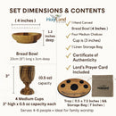 Holy Land Market Olive Wood Communion Cups & Plate Set Kiddush & Holding Tray - Communion Set Hand-Carved in Bethlehem – for Church Worship, Pastors & Ministries (Round Bowl + 4 Medium Goblets + Tray)