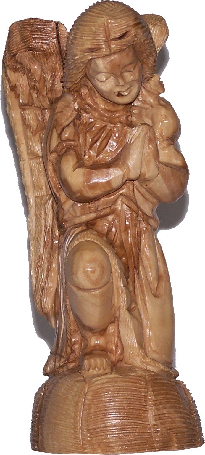 Praying kneeling Angel - carved in olive wood ( 19cm or 7.5 Inches )